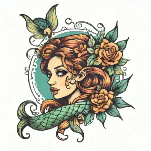mermaid fairy face tattoo design idea
