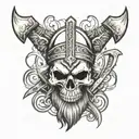 Viking warrior skull with beard and axes crossed behind  tattoo design idea