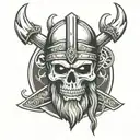 Viking warrior skull with beard and axes crossed behind  tattoo design idea