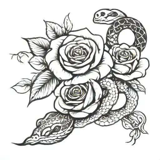 roses and a snake wrapped around arm tattoo design idea