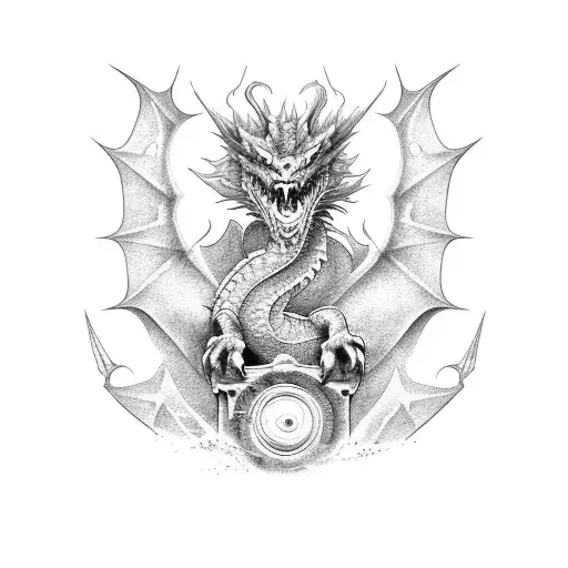 dragon with sky and portal tattoo design idea