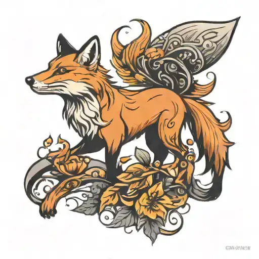 a running fox with a long tail tattoo design idea