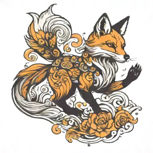 a running fox with a long tail tattoo design idea