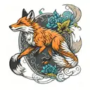 a running fox with a long tail tattoo design idea