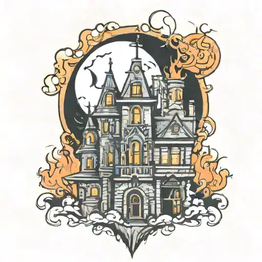 Dark moon City fire coming tattoo design idea