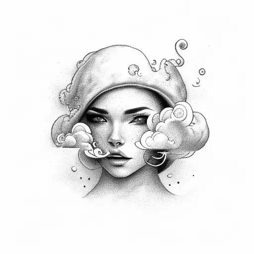 name with clouds tattoo design idea