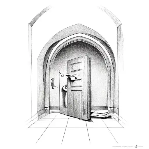 Room door that has a hole after it was hit by fist tattoo design idea