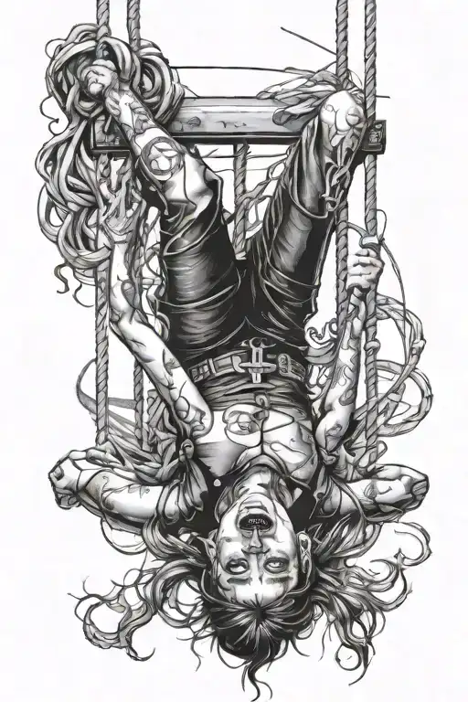 satanic bdsm bondage girl hanging upside down tattoo design idea