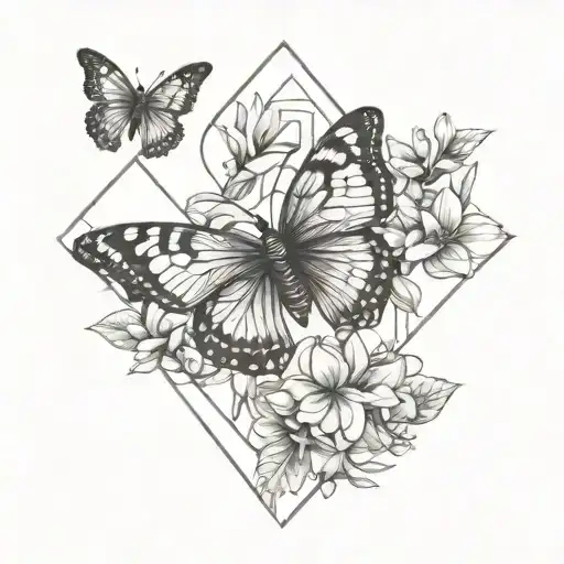 Butterfly, magnolia flowers  tattoo design idea