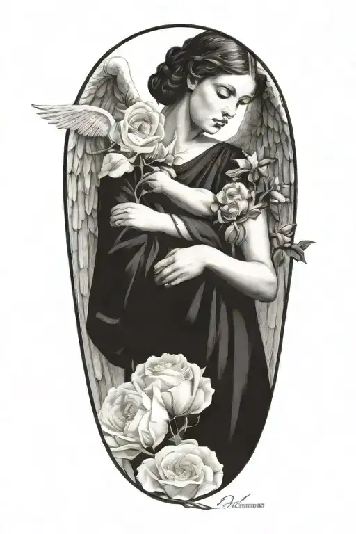 angel holding lisianthus tattoo design idea
