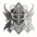 A geometric angel and devil facing off in a tattoo design tattoo design idea