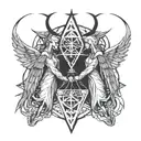 A geometric angel and devil facing off in a tattoo design tattoo design idea