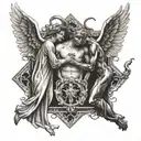 A angel and devil facing off in a square tattoo design idea