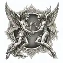 A angel and devil facing off in a square tattoo design idea