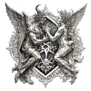 A angel and devil facing off in a square tattoo design idea