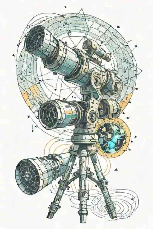 A telescope surrounded by swirling watercolor stars tattoo design idea