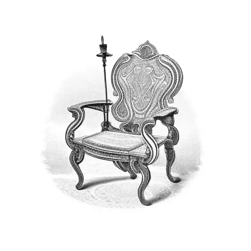 A beautifully restored antique chair with intricate details tattoo design idea