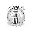 A vintage pharmacy bottle with musical notes and a cat silhouette tattoo design idea