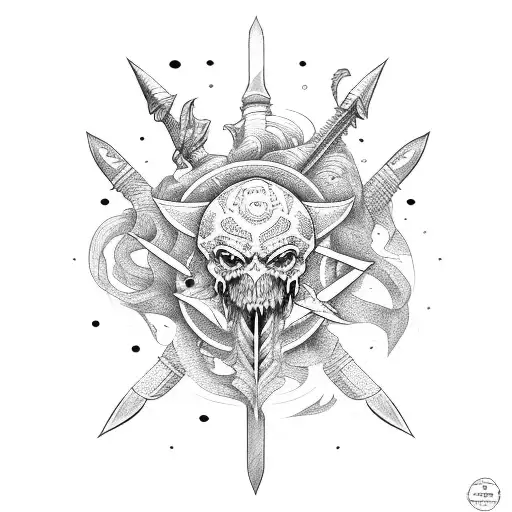 ocean of swords tattoo design idea