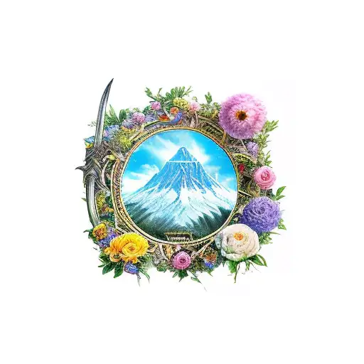  magical world of the lord of the rings: landscapes, flowers, objects, sword, bow with arrows, rings tattoo design idea