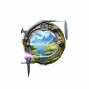  magical world of the lord of the rings: landscapes, flowers, objects, sword, bow with arrows, rings tattoo design idea