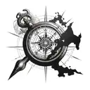 old pirate compass and map symbolizing the client's tattoo design idea