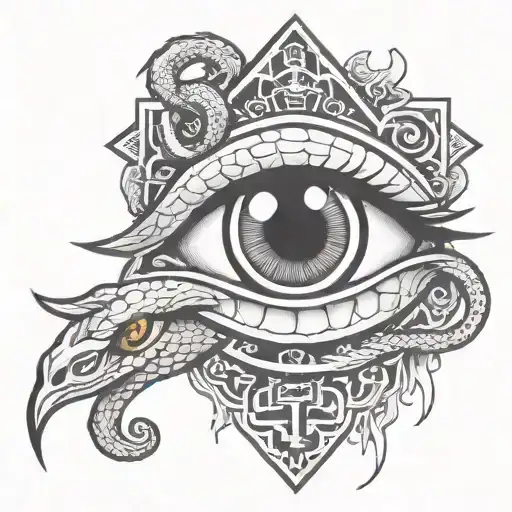 trust no one eye symbol integrated intrgrated with snake   tattoo design idea