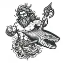 poseidon god with shark surrounded tattoo design idea