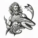 poseidon god with shark surrounded tattoo design idea