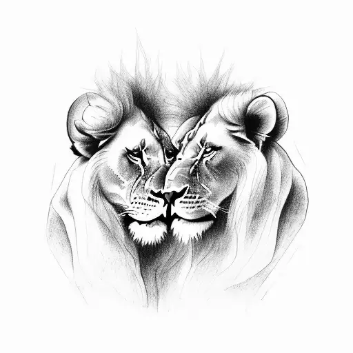 two lions connected by a string of fate  tattoo design idea