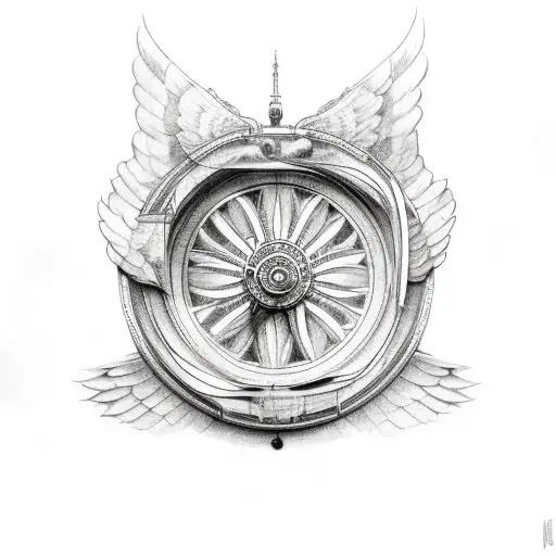 wheel with two sets of angel wings tattoo design idea