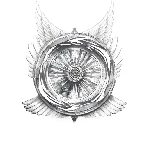 wheel with angel wings surrounded by angel wings tattoo design idea
