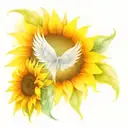 sunflower and angel wings tattoo design idea