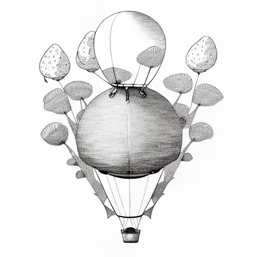 A whimsical sketch of a hot air balloon floating above a field of wildflowers tattoo design idea