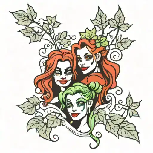 harley quinn and poison ivy vines tattoo design idea