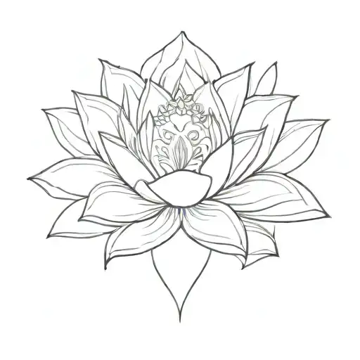 A minimalist tattoo of a lotus flower, symbolizing purity and enlightenment, with each petal representing a different aspect of the Devi tattoo design idea