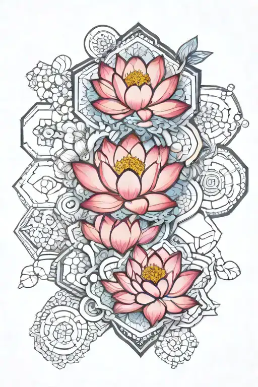 lotus flower hexagons and mandala design incorporating elements tattoo design idea