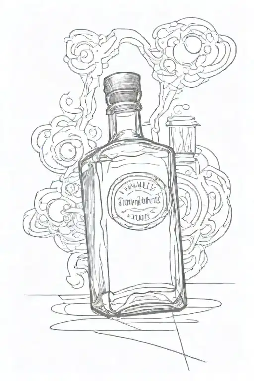 singular lighting bottle going into a whiskey bottle tattoo design idea