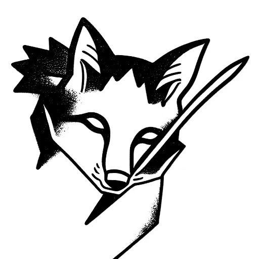 fine line kitsune black rapier tattoo design idea