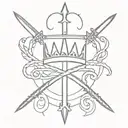 Crown with a sword and a letter W between two armband lines symbolizing paganism and christianity tattoo design idea