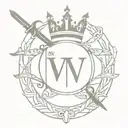 Crown with a sword and a letter W between two armband lines symbolizing paganism and christianity tattoo design idea