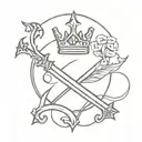 Crown with a sword and a letter W between two armband lines symbolizing paganism and christianity tattoo design idea