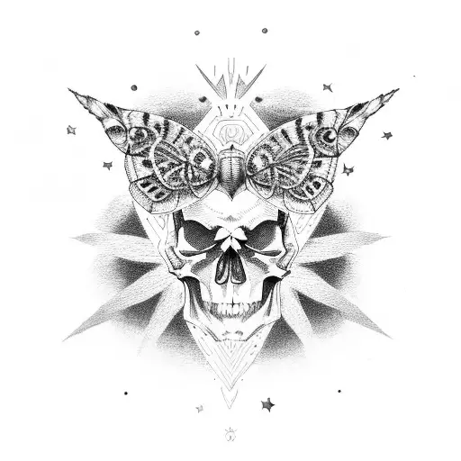 Skull moth moon stars tattoo design idea