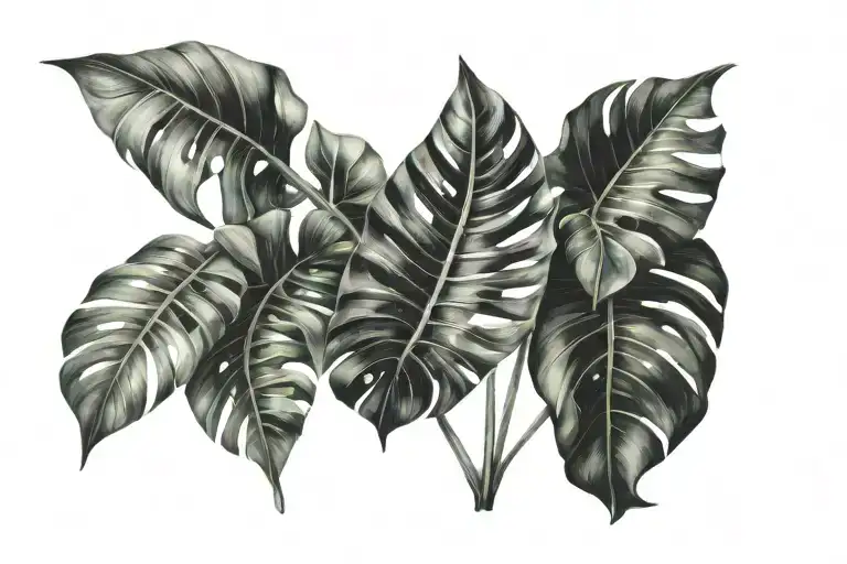 monstera leaf banana leaf fern tattoo design idea