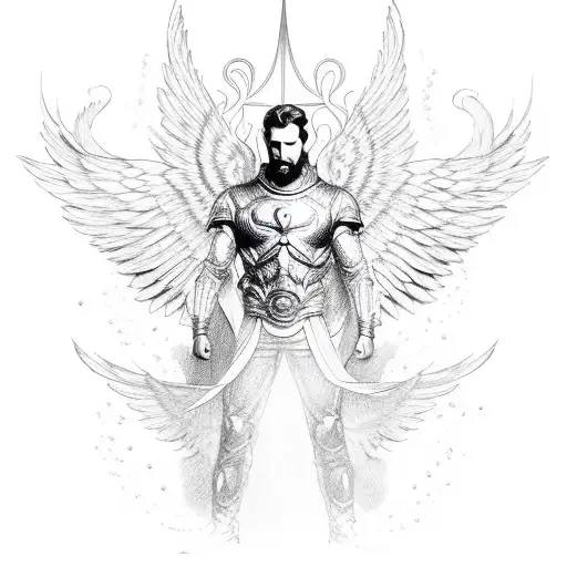 ascendend man with wings in heaven tattoo design idea