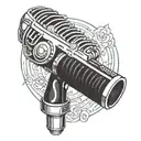 A mechanical arm holding a microphone, symbolizing the client's love for music and mechanical work tattoo design idea