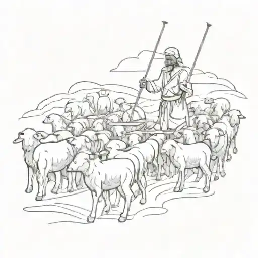 A symbolic tattoo of a shepherd guiding his flock, representing the role of a coach in guiding and supporting others tattoo design idea