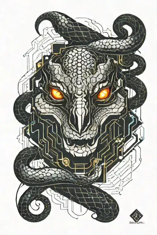 black snake head looking straight ahead tattoo design idea