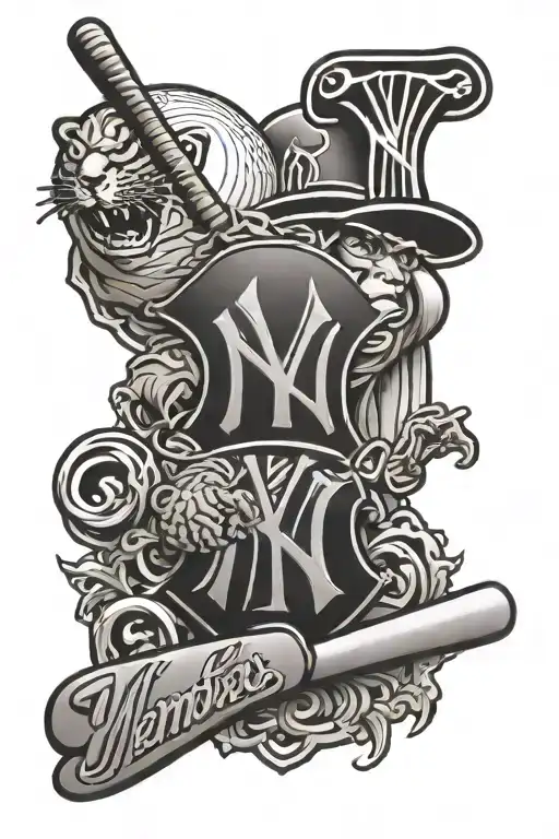 baseball, New York Yankees logo, Detroit tigers logo, #2 tattoo design idea