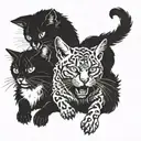 a three headed cat horror tattoo design idea